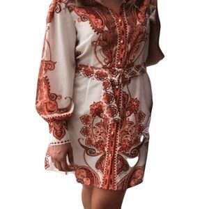 Paisley Print Dress with Belt